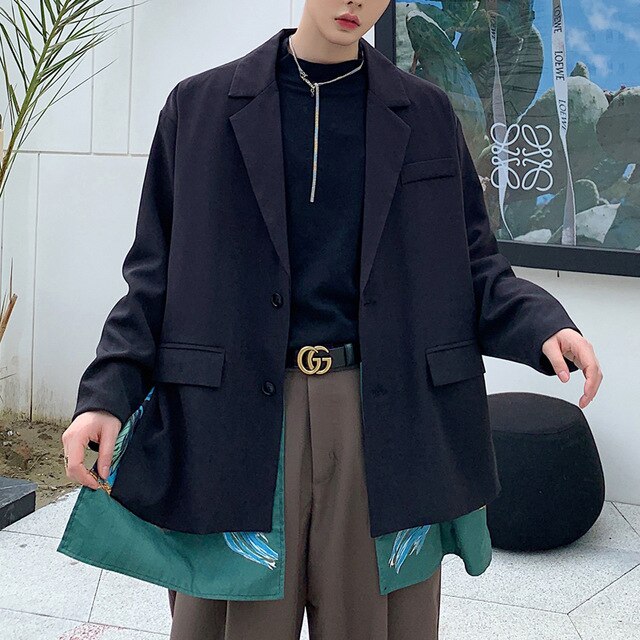 Mode Vintage Streetwear Hip Hop Deux Côtés Styles Hommes Blazer