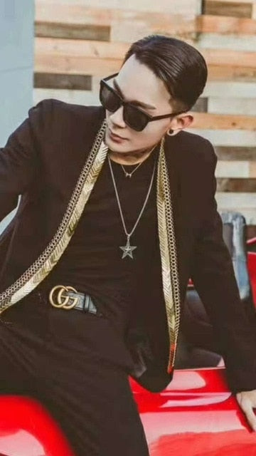 Gold Metal Long Collar Line Stylish Men Blazer
