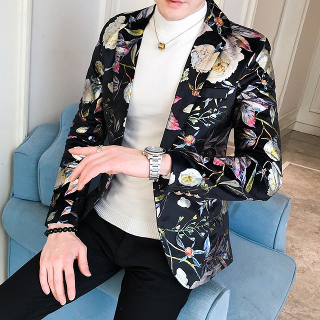 Flower Bloom New Pattern Slim Fit Style Men Blazer