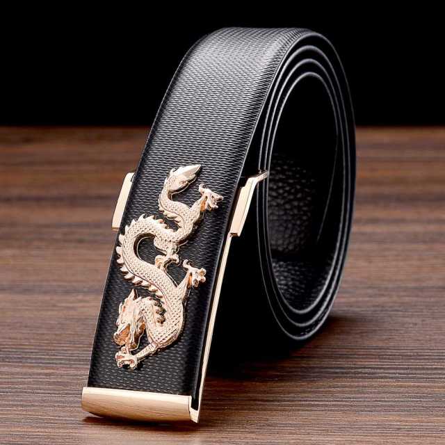 Semi-Rimless Dragon Metal Buckle Leather Belt