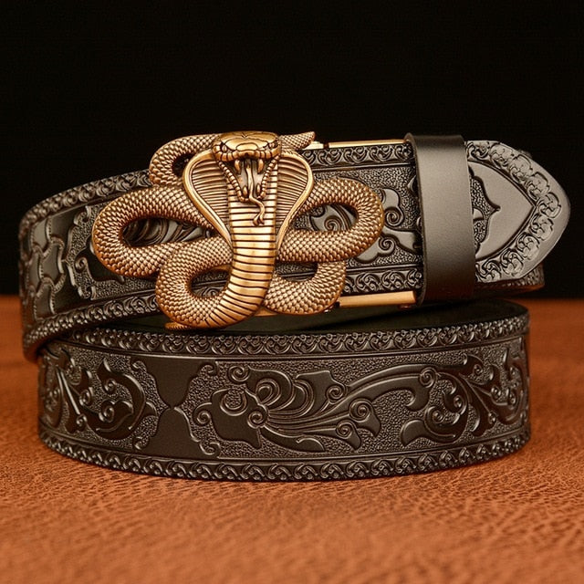 Golden Cobra Buckle Split Leather Belt