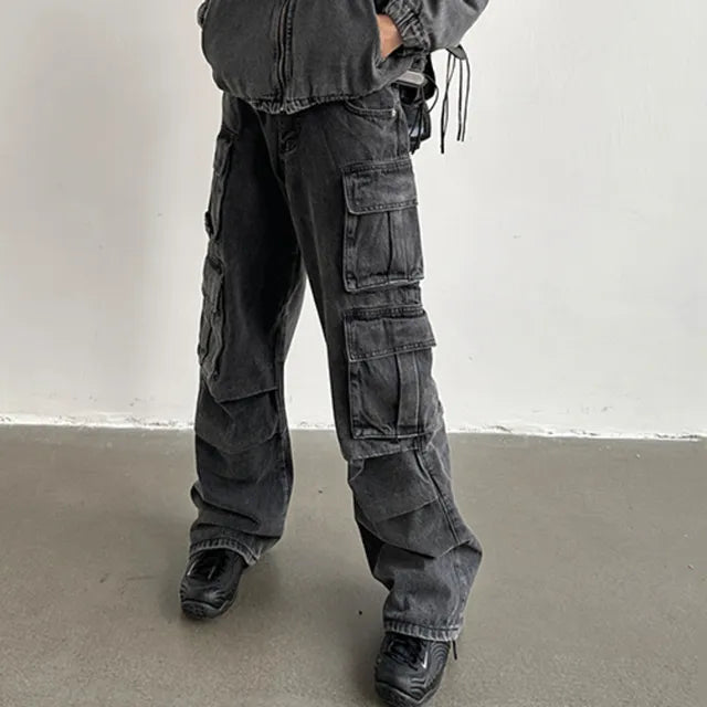 Denim Solid Loose Pants Set