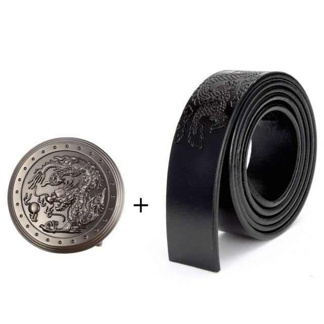 Dragon Pattern Round Buckle Leather Belt