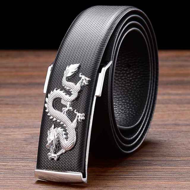 Semi-Rimless Dragon Metal Buckle Leather Belt