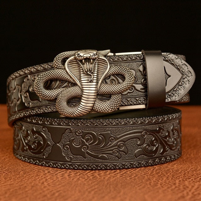 Golden Cobra Buckle Split Leather Belt