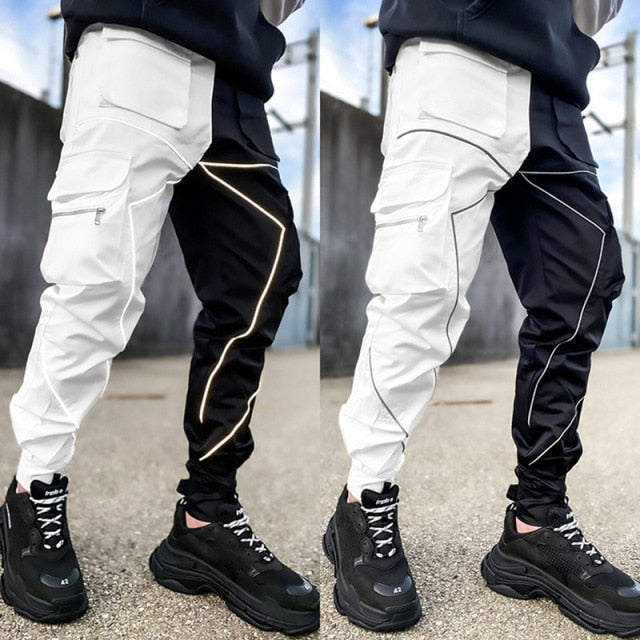Pantalon cargo irrégulier à motif de lignes pointues
