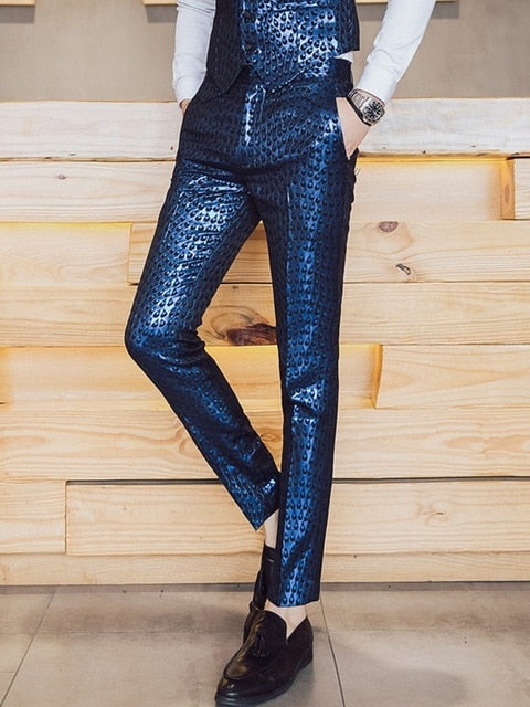 Luxury Shinny Teardrop Pattern Stage Fashion Men Trouser