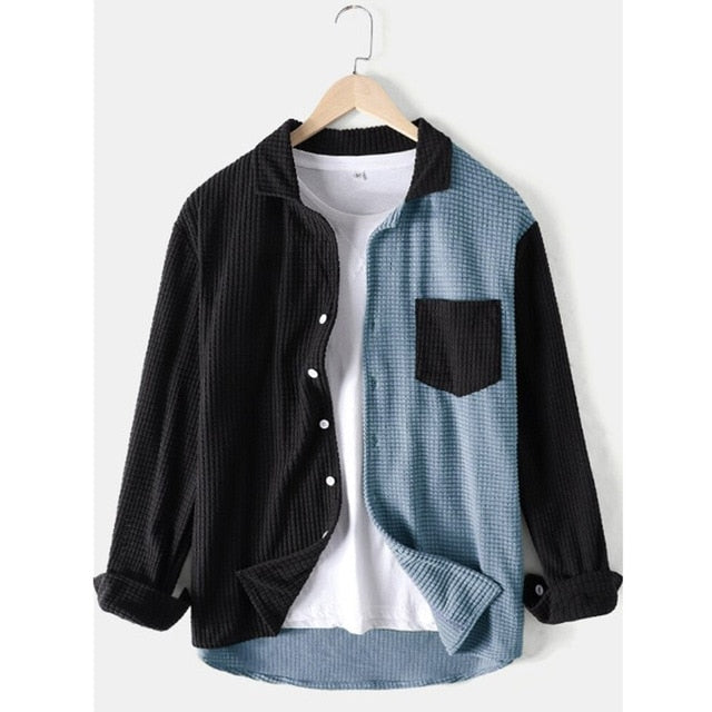 Two-Toned Geometric Pattern Long-Sleeved Shirt