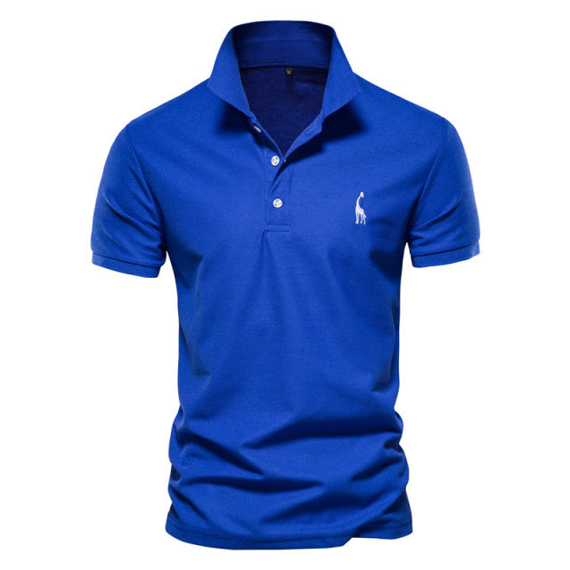 Solid Cotton Giraffe Embroidery Polo Shirt