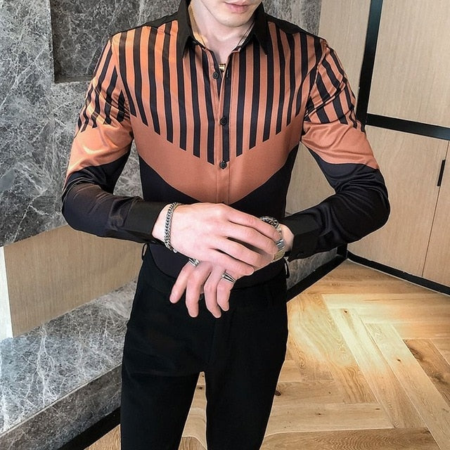 Chemise à manches longues à rayures bicolores élégantes