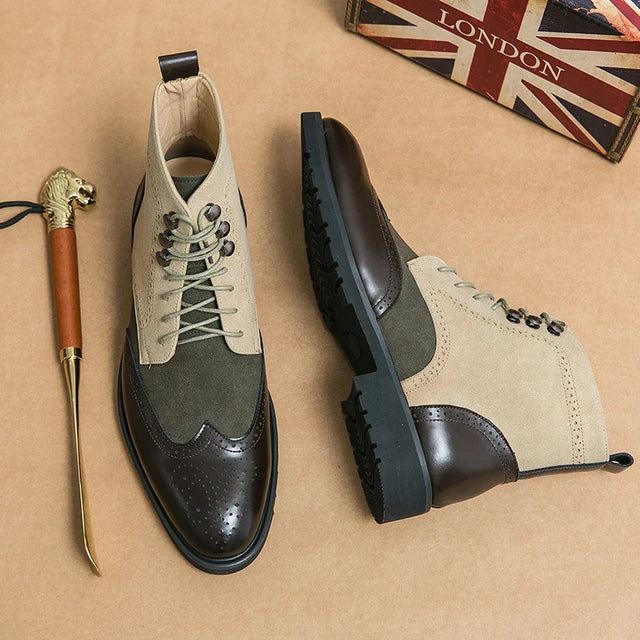 Mix Color Suede Leather Lace-up Martin Boots