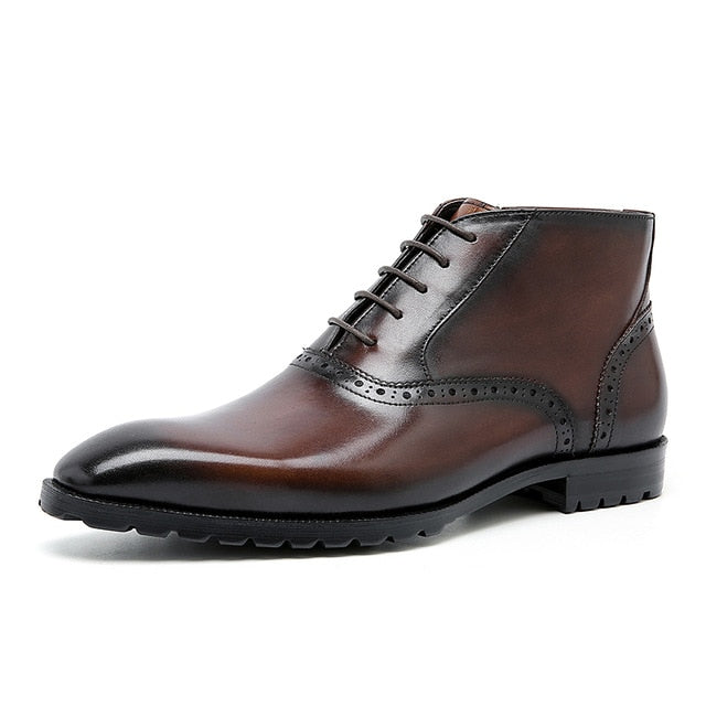 Bottines Chelsea d'hiver à lacets en cuir véritable