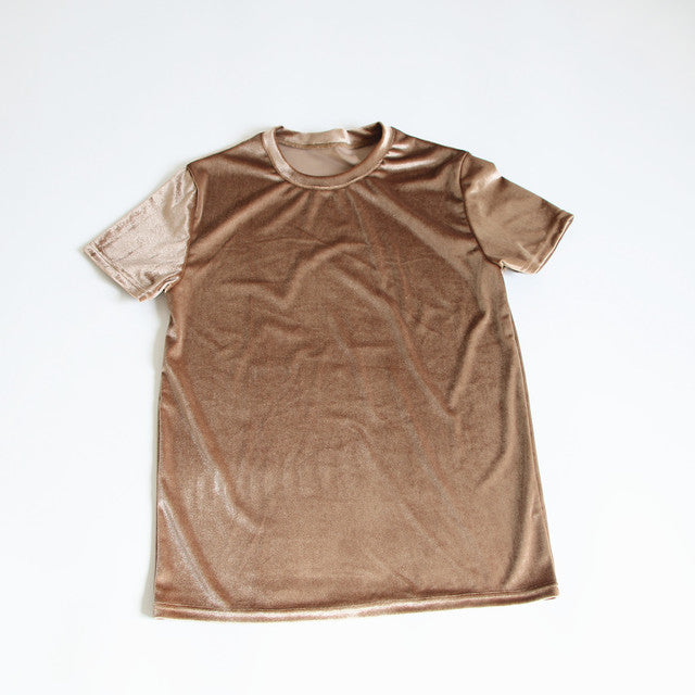 Velvet O-Neck Short Sleeve T-Shirt