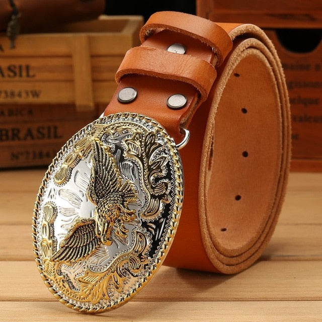 Gold Animal Big Oval Buckle Design Men Belt
