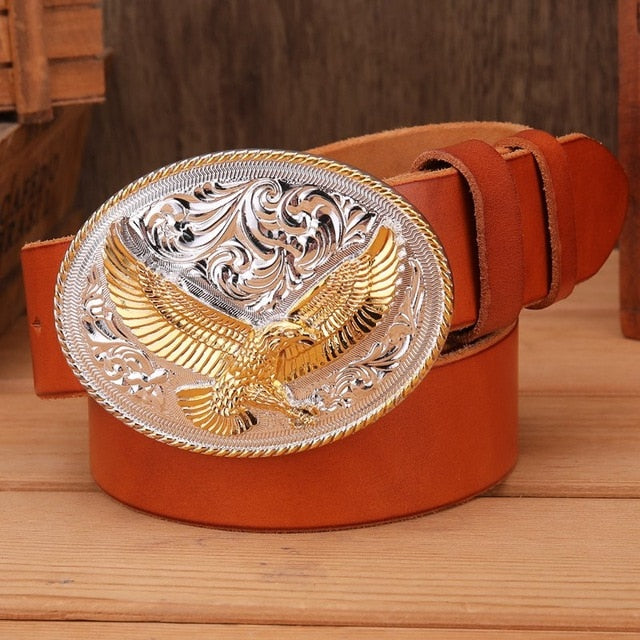 Gold Animal Big Oval Buckle Design Men Belt