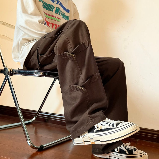 Street Buckle Side Baggy Jeans