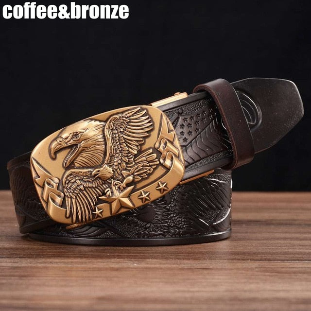 Rectangular Eagle Design Leather Belt