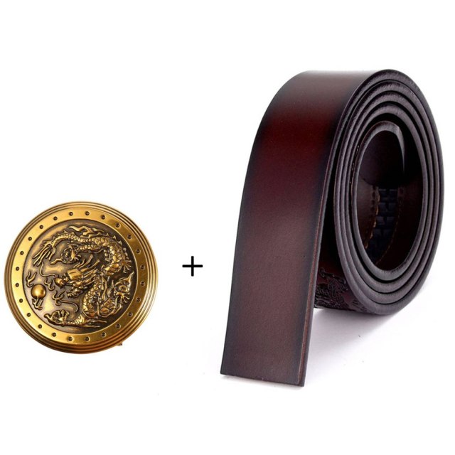 Dragon Pattern Round Buckle Leather Belt
