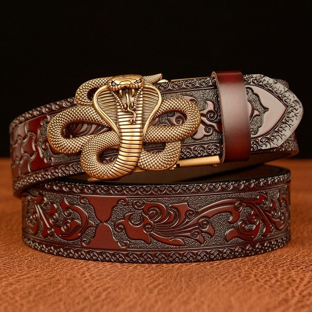 Golden Cobra Buckle Split Leather Belt