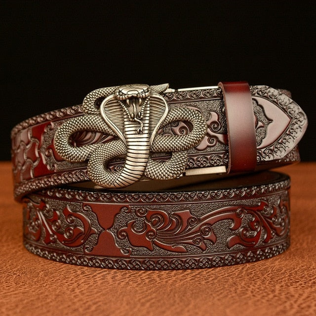 Golden Cobra Buckle Split Leather Belt
