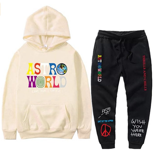 Solid Color Embroidery Decorated Hoodies Tracksuit Set