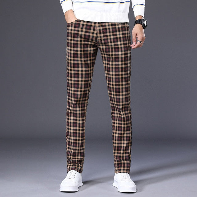 Plaid and Geometric Patterned Regular Fit Trousers