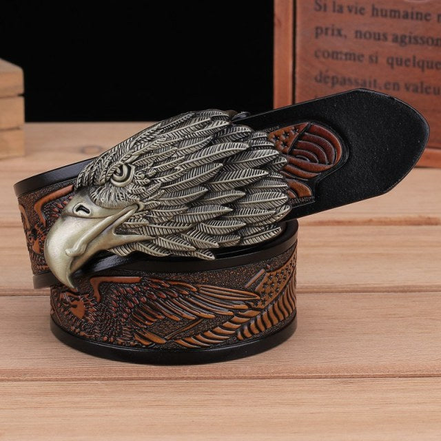 Golden Soaring Eagle Buckle Leather Belt