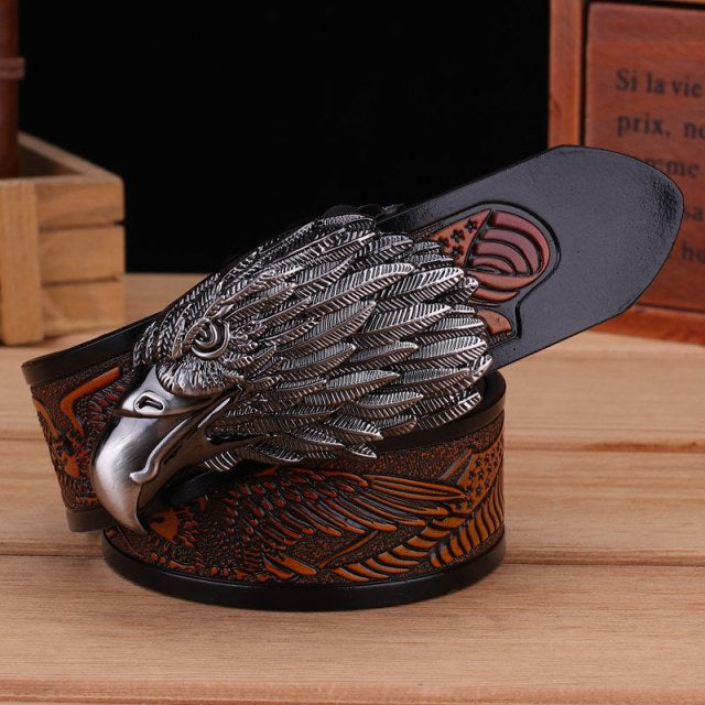 Golden Soaring Eagle Buckle Leather Belt