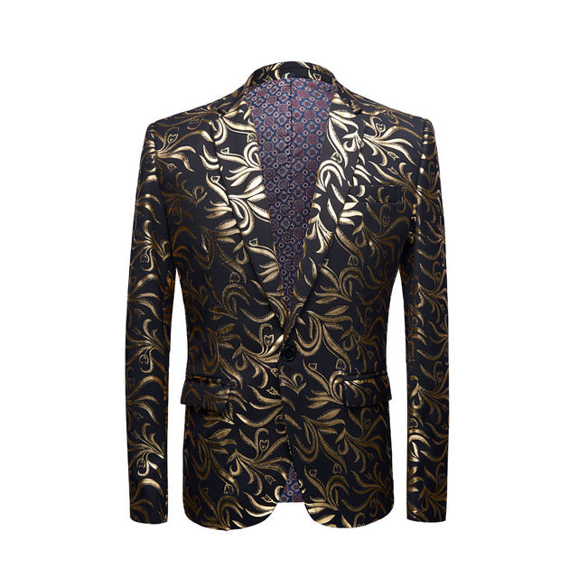 Blazer Slim Fit Homme Motif Marée Doré