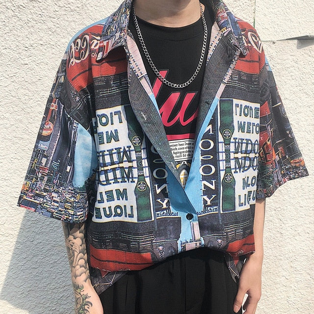 Streetwear Doodle Printing Chemise à manches courtes pour hommes