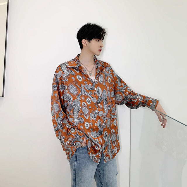 Paisley Retro Style Print Long Sleeve Men Shirt