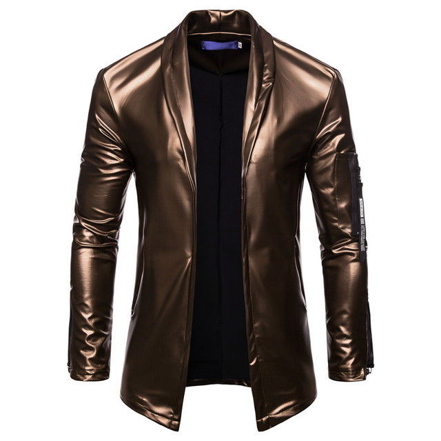 Blazer Slim Fit Hombre Color Metalizado Cuero PU