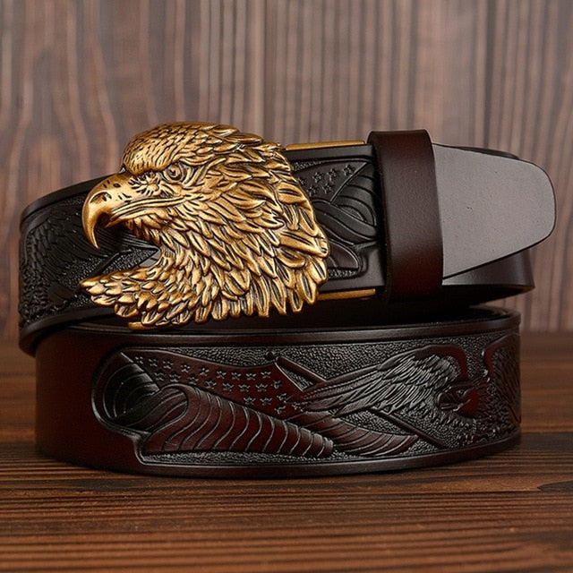Intricate Eagle Pattern and Buckle Leather Belt