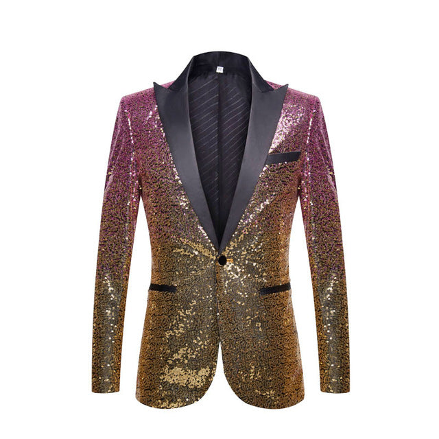 Stylish Gradient Sequins Single Button Party Style Men Blazer