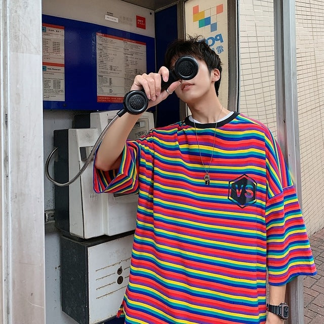 T-shirt décontracté à manches courtes à rayures pour hommes