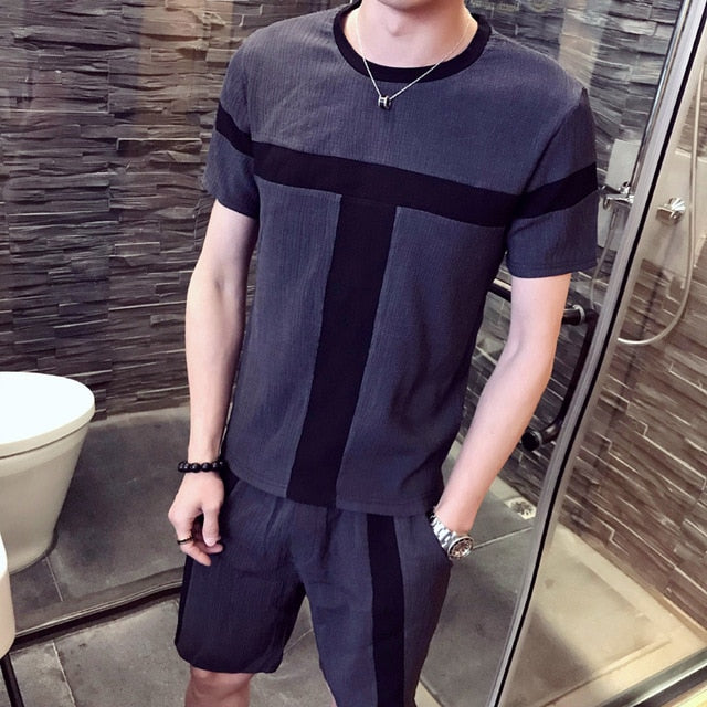 Letter Pattern Drawstring Men Shorts Sweatsuit Set