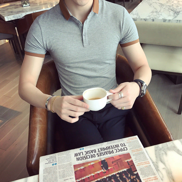 Neutral Color Contrasted Collar Men Polo Shirt