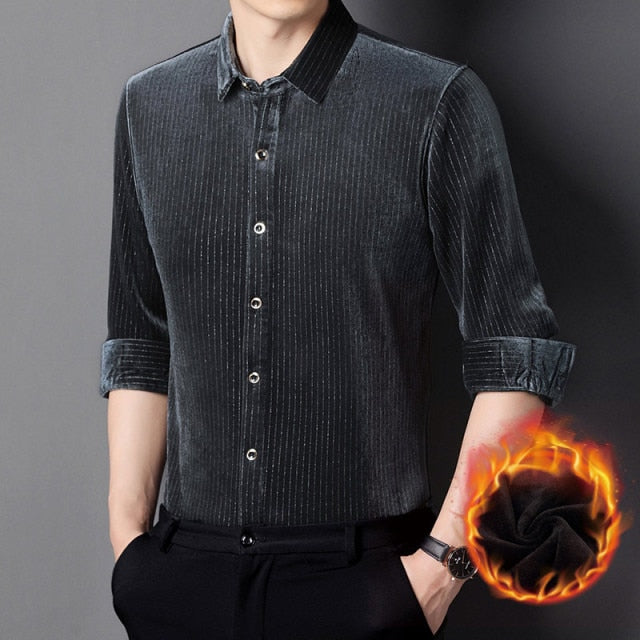 Casual Button Closure Striped Polyester Long Sleeve Shirt