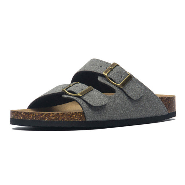Wood Cork Suede Buckle Flip-Flops Sandals
