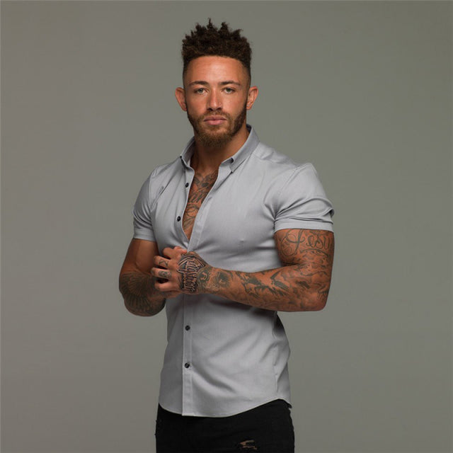 Solid Short Sleeve Polyester Men Shirt