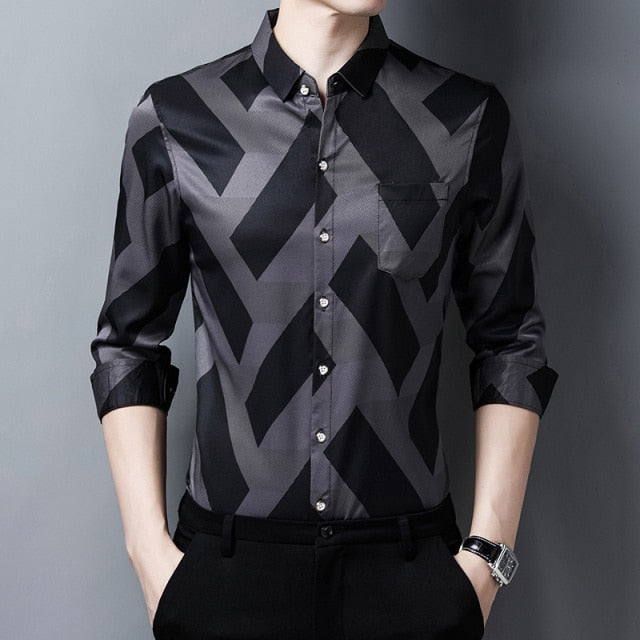 Diagonal Black Block Printed Long Sleeve Shirt