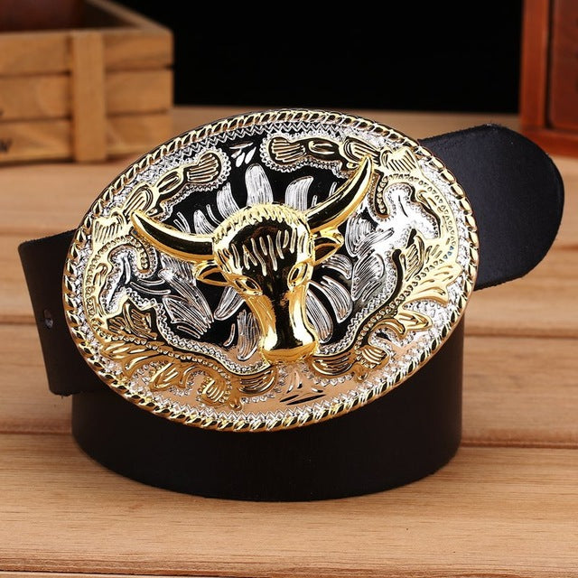 Gold Animal Big Oval Buckle Design Men Belt