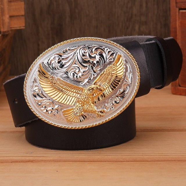 Gold Animal Big Oval Buckle Design Men Belt