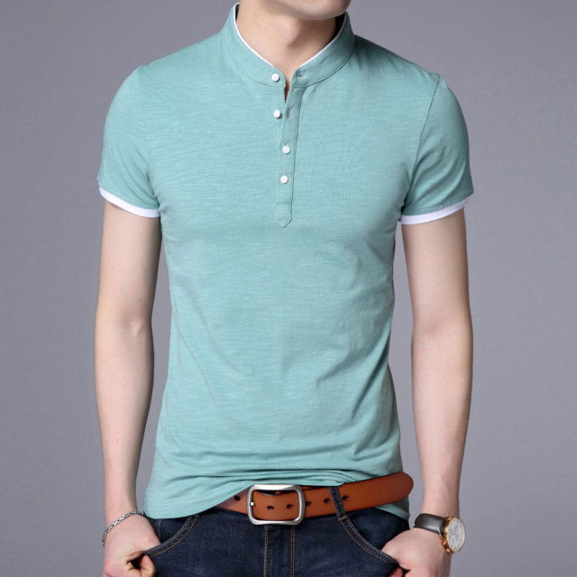 Layered Style Mandarin Stand Collared Polo Shirt