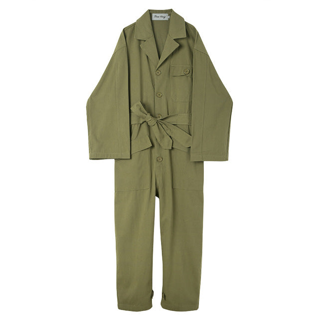 Casual Harajuku Style with Waist Rope Men Jumpsuit Shirt - FanFreakz