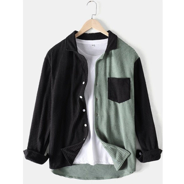 Two-Toned Geometric Pattern Long-Sleeved Shirt