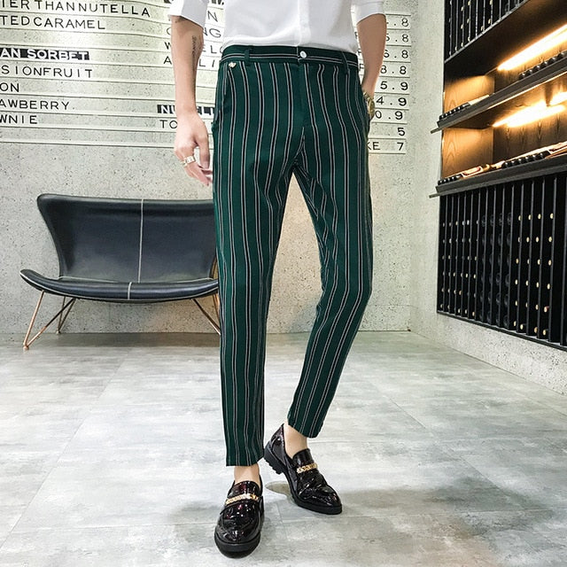 Stripe Skinny Fit Elegant Men Trousers