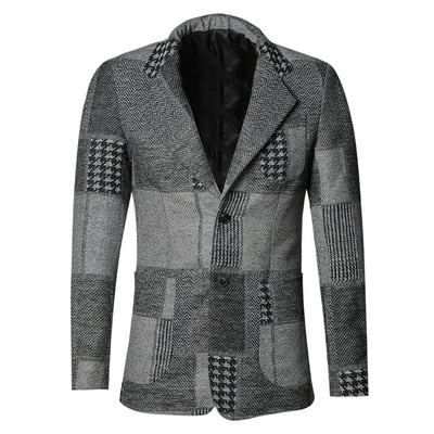 Classic Plaid Patchwork Men Slim Fit Blazer