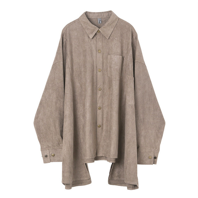 Solid Vintage Oversized Loose Long Sleeve Men Shirt