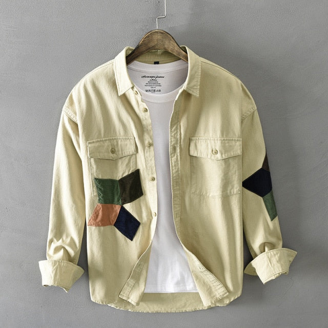 Double Pockets and Patchwork Decorated Shirt